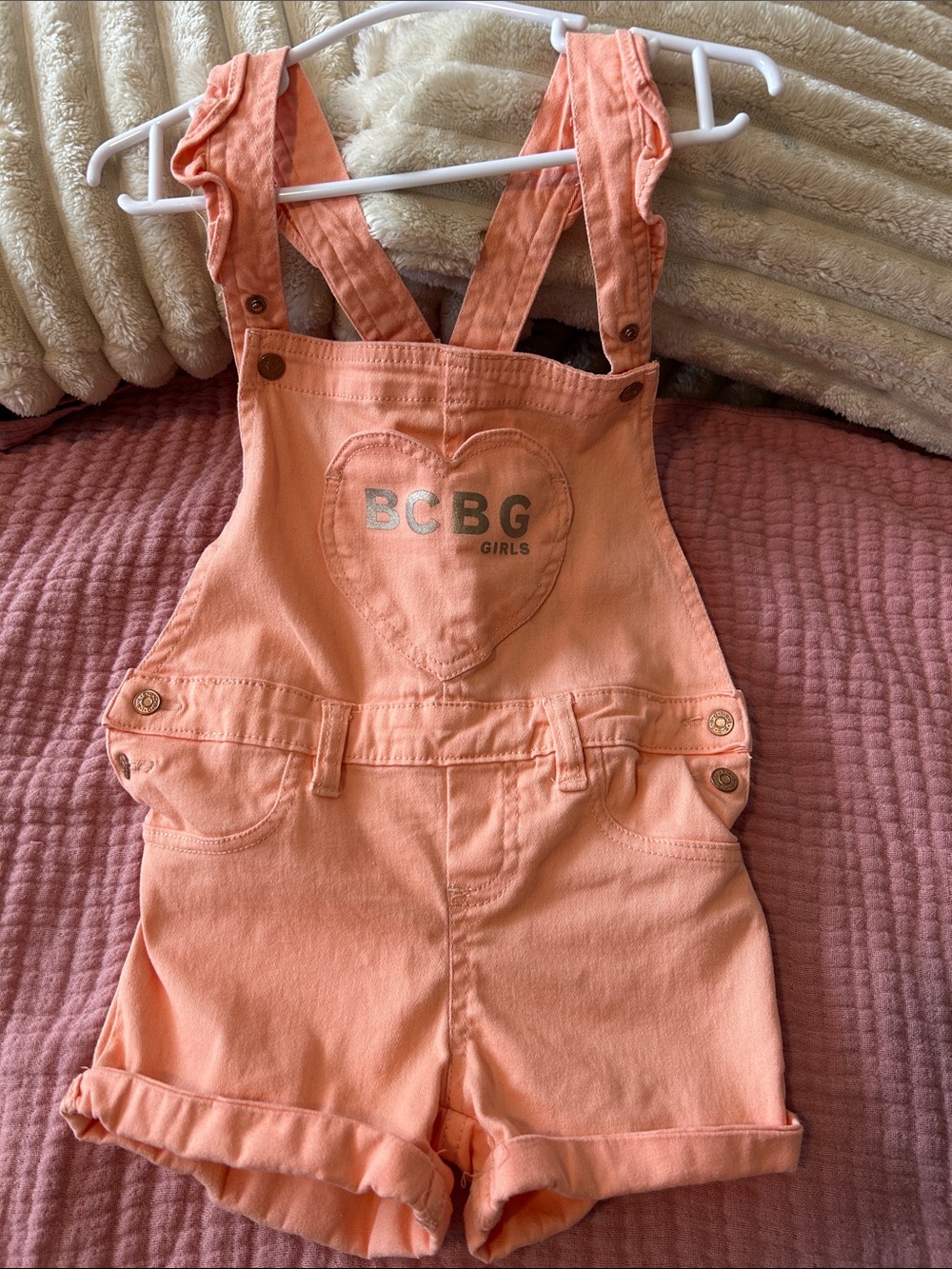 BCBGirls Peach Pink Denim Shortall Overalls